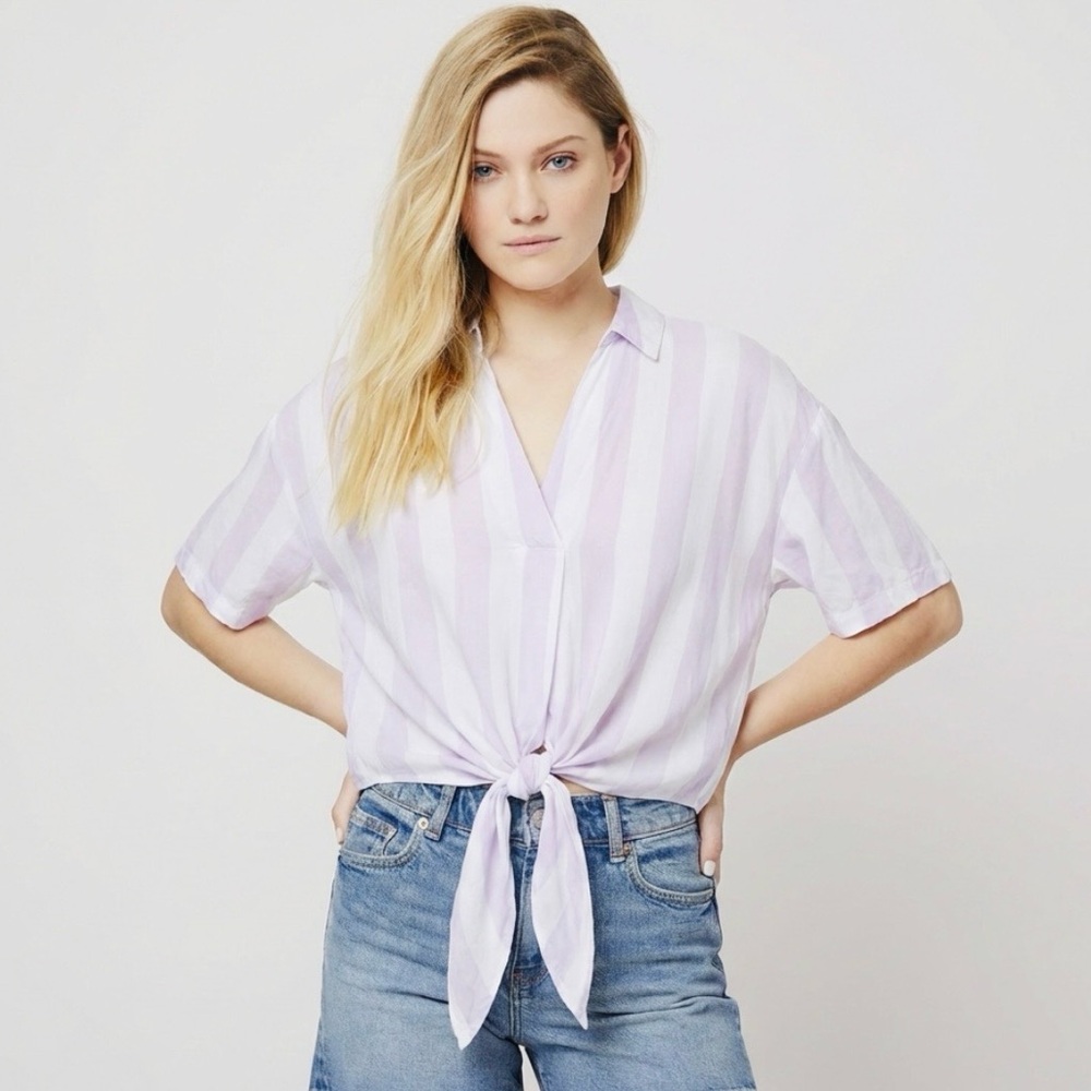 Jane Delancey Front Tie Stripe Top Large